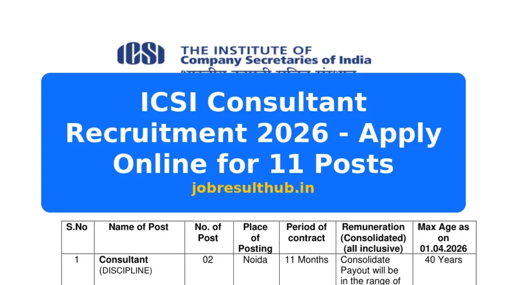 ICSI Consultant Recruitment 2026 - Apply Online for 11 Posts - 2026 Posts