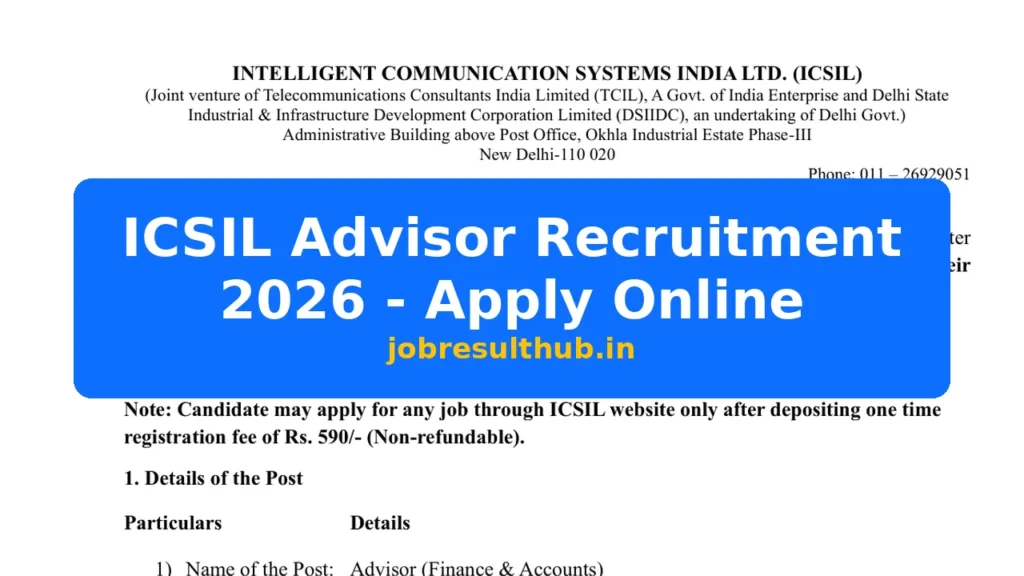 ICSIL Advisor Recruitment 2026 - Apply Online - 2026 Posts