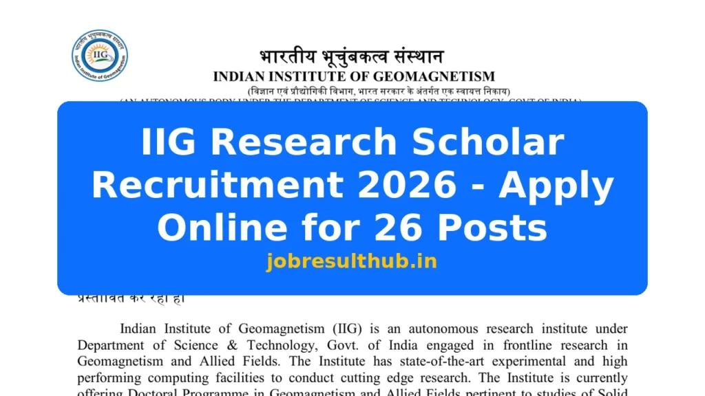 IIG Research Scholar Recruitment 2026 - Apply Online for 26 Posts - 2026 Posts