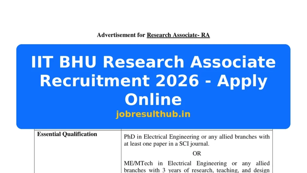 IIT BHU Research Associate Recruitment 2026 - Apply Online - 2026 Posts