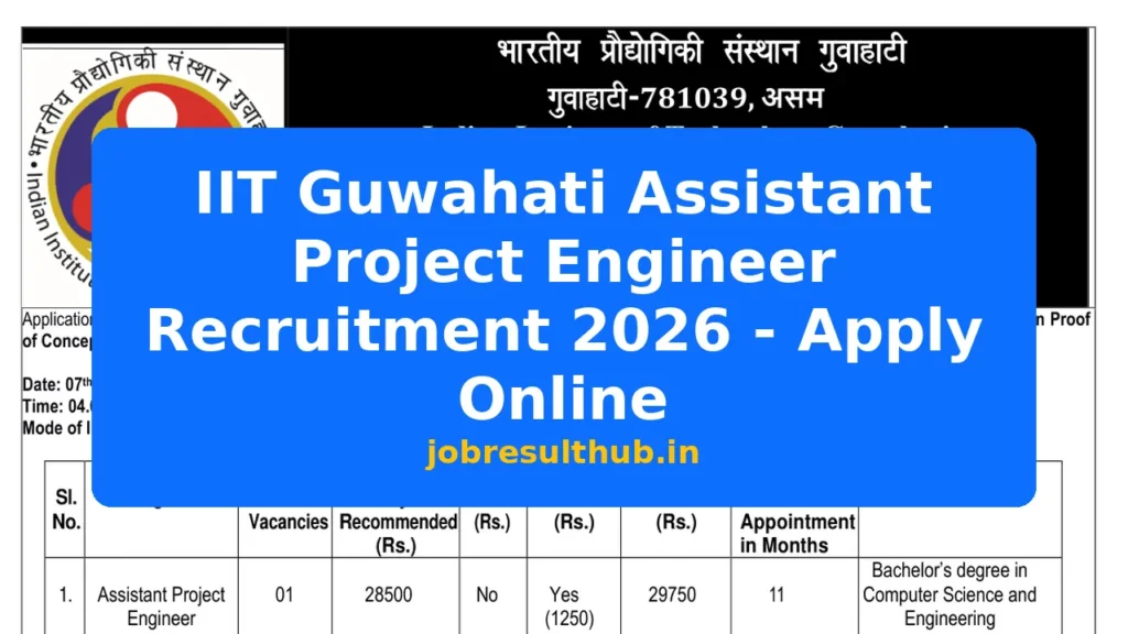 IIT Guwahati Assistant Project Engineer Recruitment 2026 - Apply Online - 2026 Posts