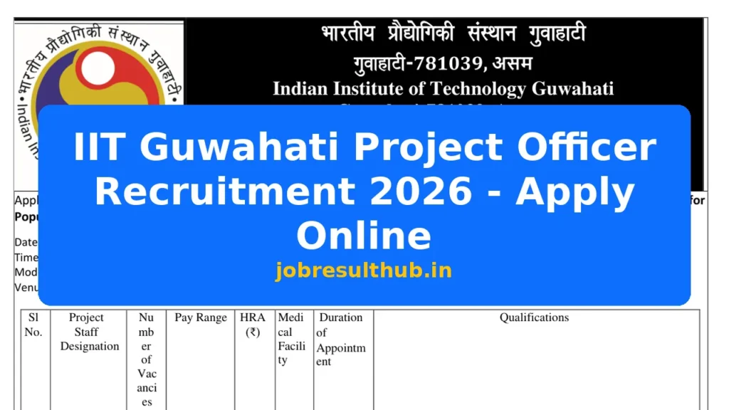 IIT Guwahati Project Officer Recruitment 2026 - Apply Online - 2026 Posts