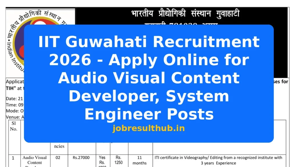 IIT Guwahati Recruitment 2026 - Apply Online for Audio Visual Content Developer, System Engineer Posts - 2026 Posts
