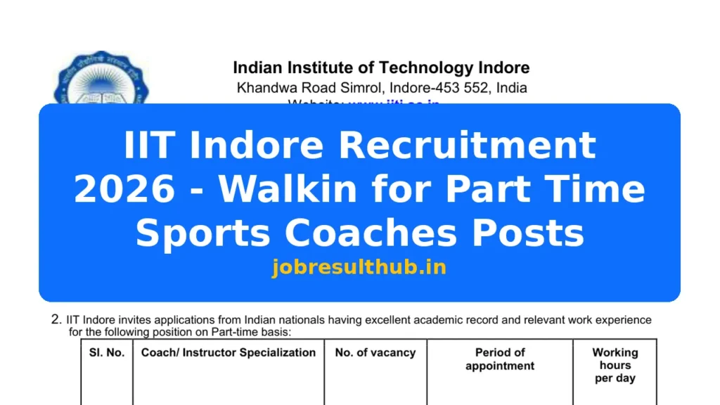 IIT Indore Recruitment 2026 - Walkin for Part Time Sports Coaches Posts - 2026 Posts