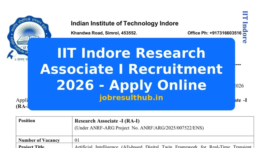 IIT Indore Research Associate I Recruitment 2026 - Apply Online - 2026 Posts