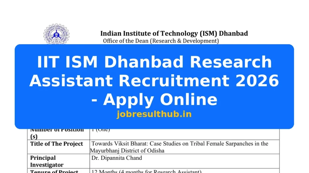 IIT ISM Dhanbad Research Assistant Recruitment 2026 - Apply Online - 2026 Posts
