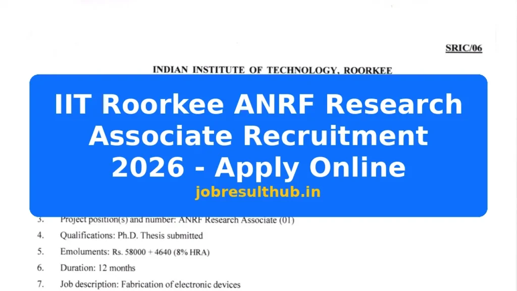 IIT Roorkee ANRF Research Associate Recruitment 2026 - Apply Online - 2026 Posts