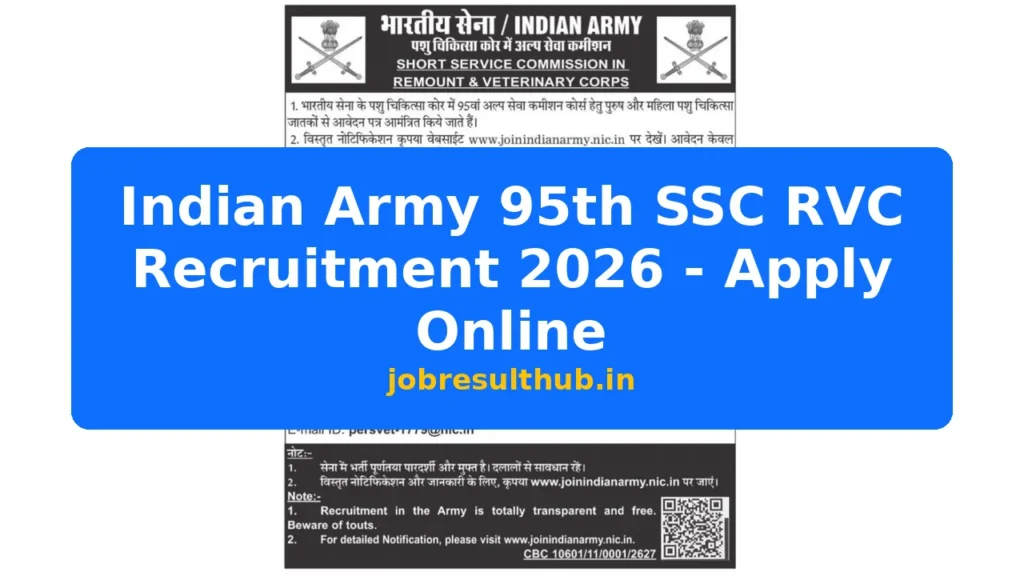 Indian Army 95th SSC RVC Recruitment 2026 - Apply Online - 2026 Posts