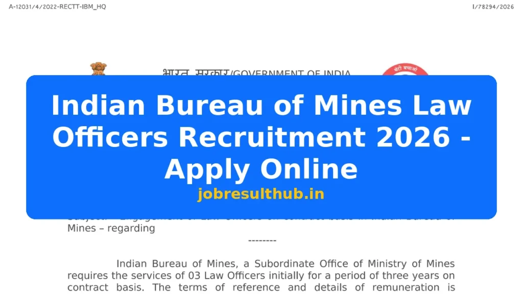Indian Bureau of Mines Law Officers Recruitment 2026 - Apply Online - 2026 Posts