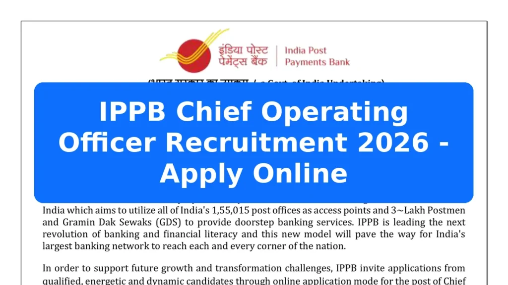 IPPB Chief Operating Officer Recruitment 2026 - Apply Online Featured Image