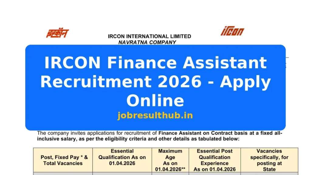 IRCON Finance Assistant Recruitment 2026 - Apply Online - 2026 Posts