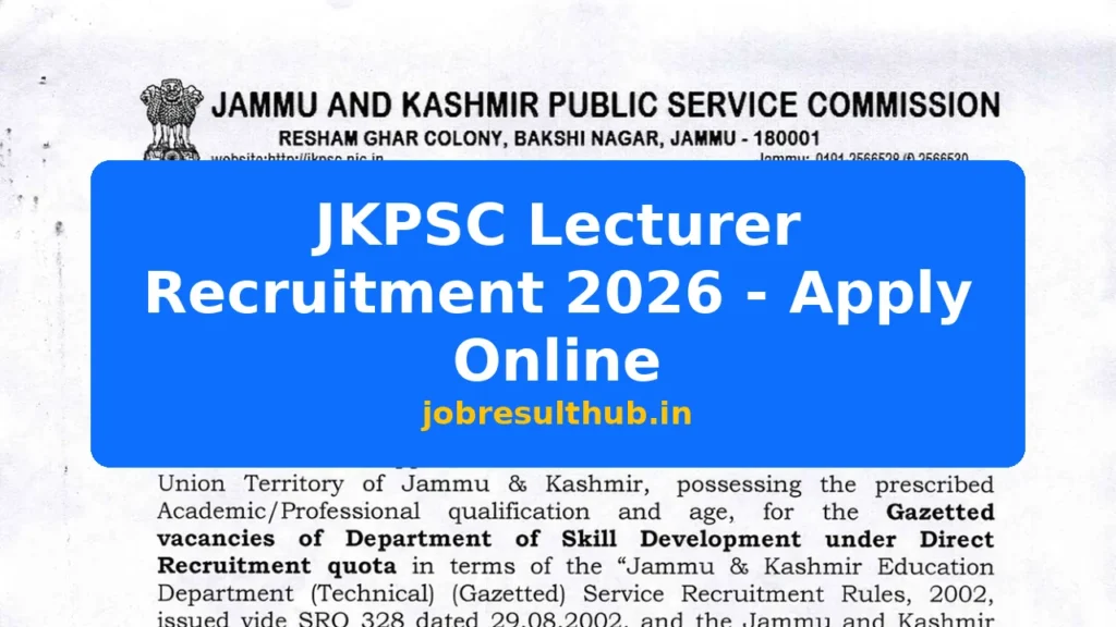 JKPSC Lecturer Recruitment 2026 - Apply Online - 2026 Posts