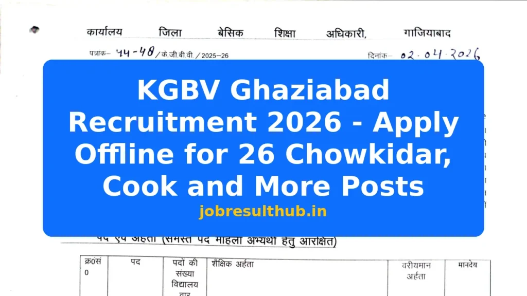 KGBV Ghaziabad Recruitment 2026 - Apply Offline for 26 Chowkidar, Cook and More Posts - 2026 Posts