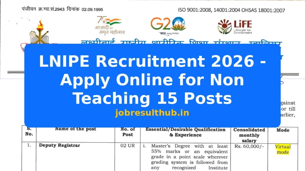 LNIPE Recruitment 2026 - Apply Online for Non Teaching 15 Posts - 2026 Posts