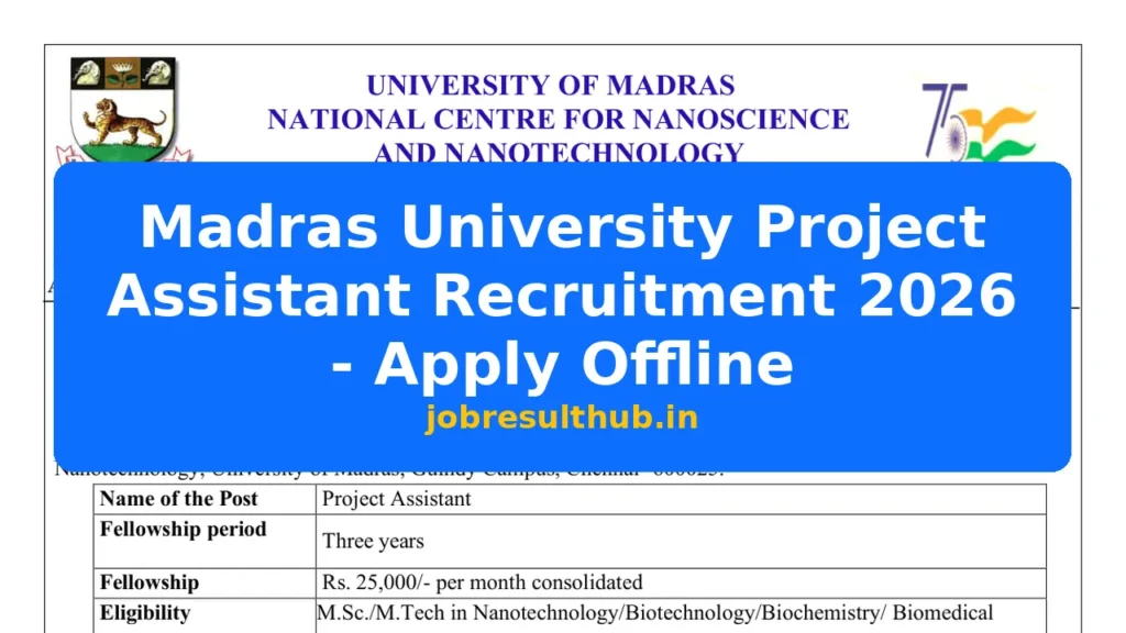Madras University Project Assistant Recruitment 2026 - Apply Offline - 2026 Posts