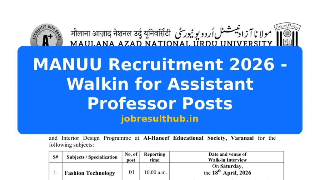 MANUU Recruitment 2026 - Walkin for Assistant Professor Posts - 2026 Posts