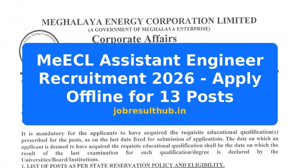 MeECL Assistant Engineer Recruitment 2026 - Apply Offline for 13 Posts - 2026 Posts