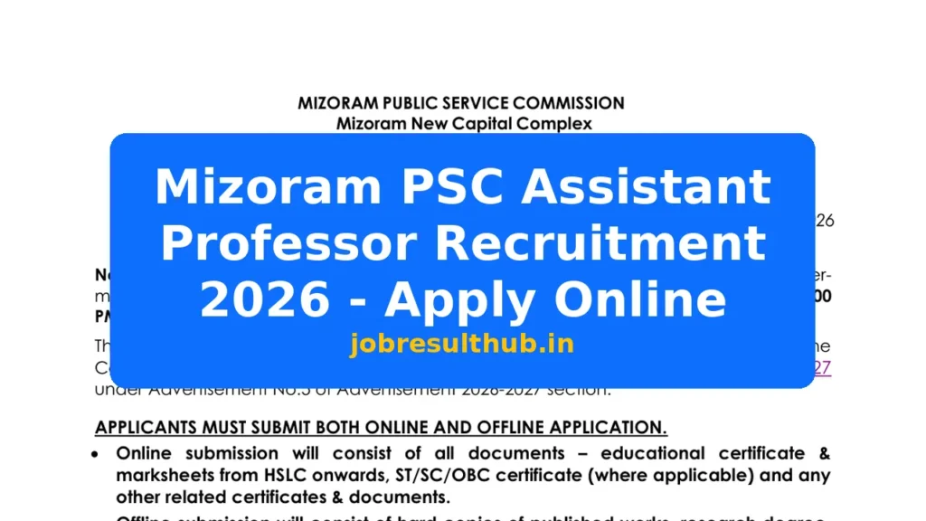 Mizoram PSC Assistant Professor Recruitment 2026 - Apply Online - 2026 Posts