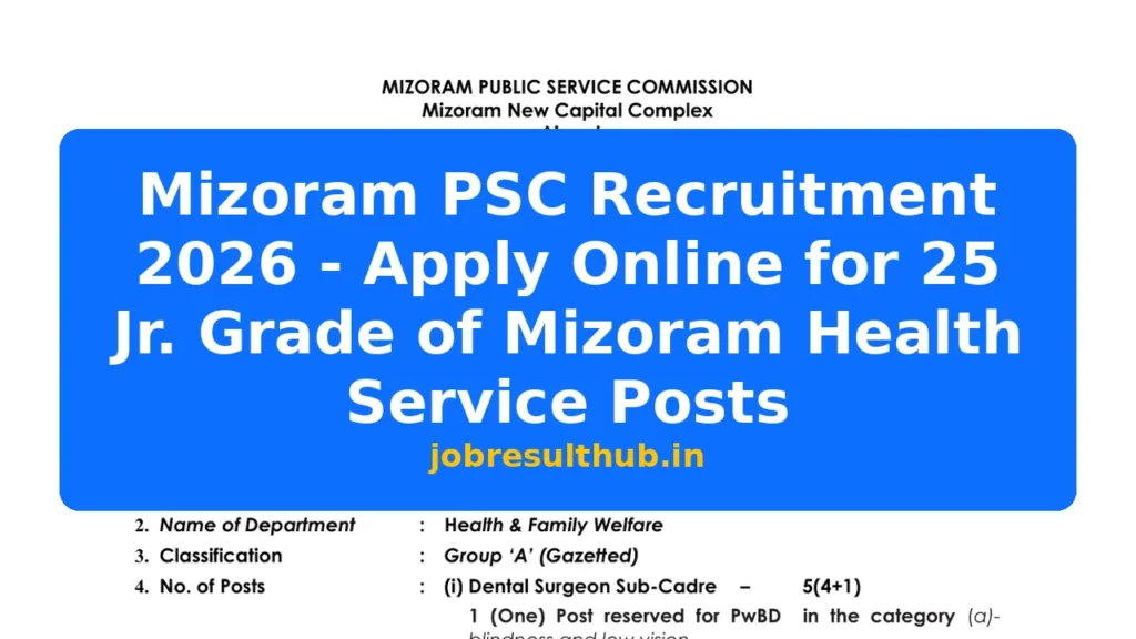 Mizoram PSC Recruitment 2026 - Apply Online for 25 Jr. Grade of Mizoram Health Service Posts - 2026 Posts