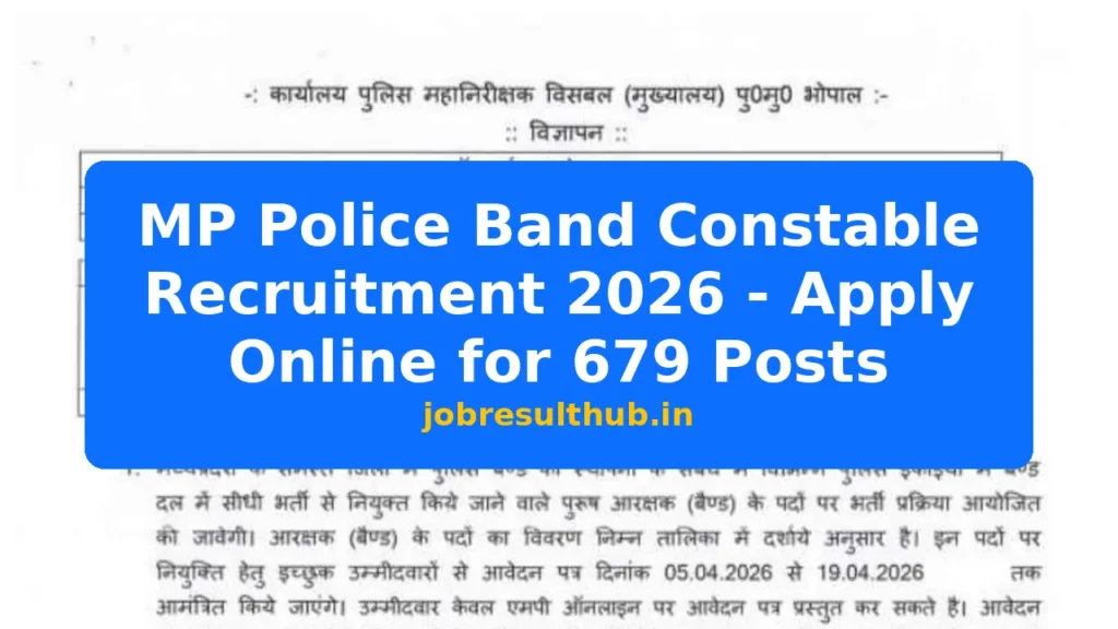 MP Police Band Constable Recruitment 2026 - Apply Online for 679 Posts - 2026 Posts