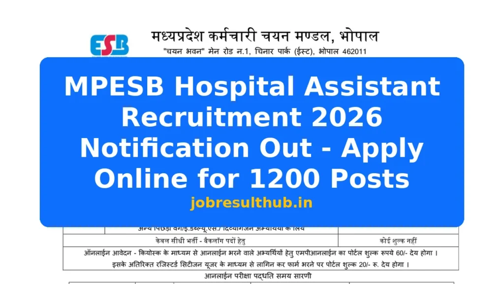 MPESB Hospital Assistant Recruitment 2026 Notification Out - Apply Online for 1200 Posts - 1200 Posts
