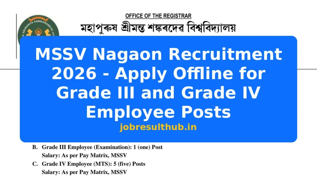 MSSV Nagaon Recruitment 2026 - Apply Offline for Grade III and Grade IV Employee Posts - 2026 Posts