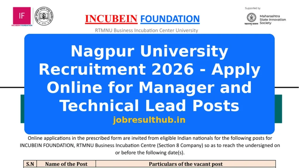 Nagpur University Recruitment 2026 - Apply Online for Manager and Technical Lead Posts - 2026 Posts