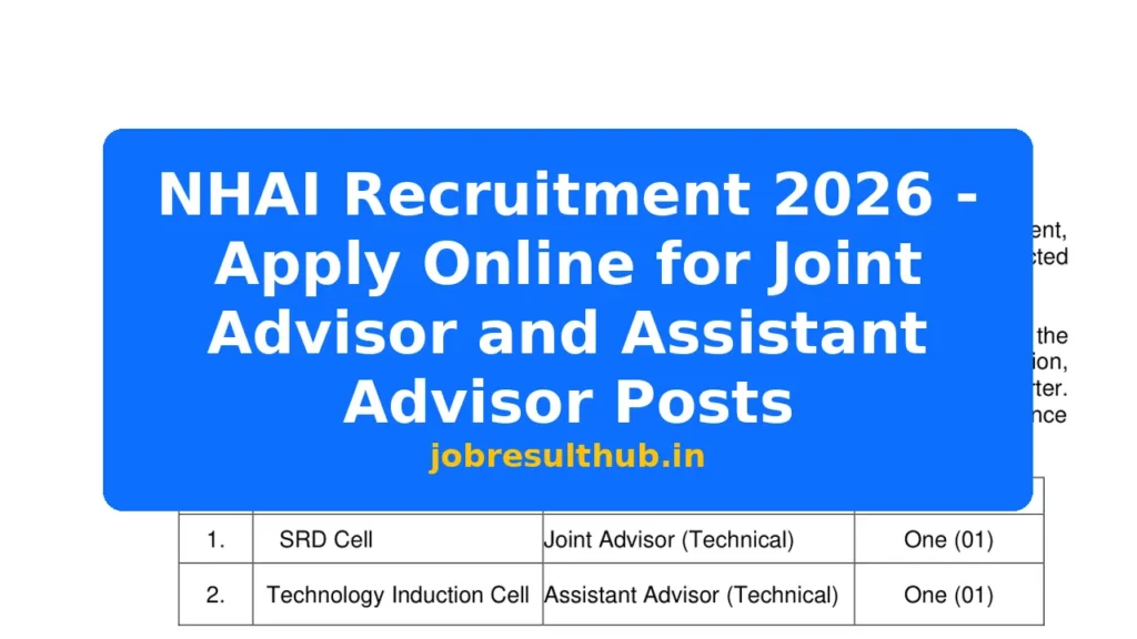 NHAI Recruitment 2026 - Apply Online for Joint Advisor and Assistant Advisor Posts - 2026 Posts