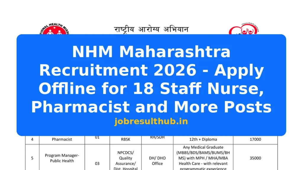 NHM Maharashtra Recruitment 2026 - Apply Offline for 18 Staff Nurse, Pharmacist and More Posts - 2026 Posts
