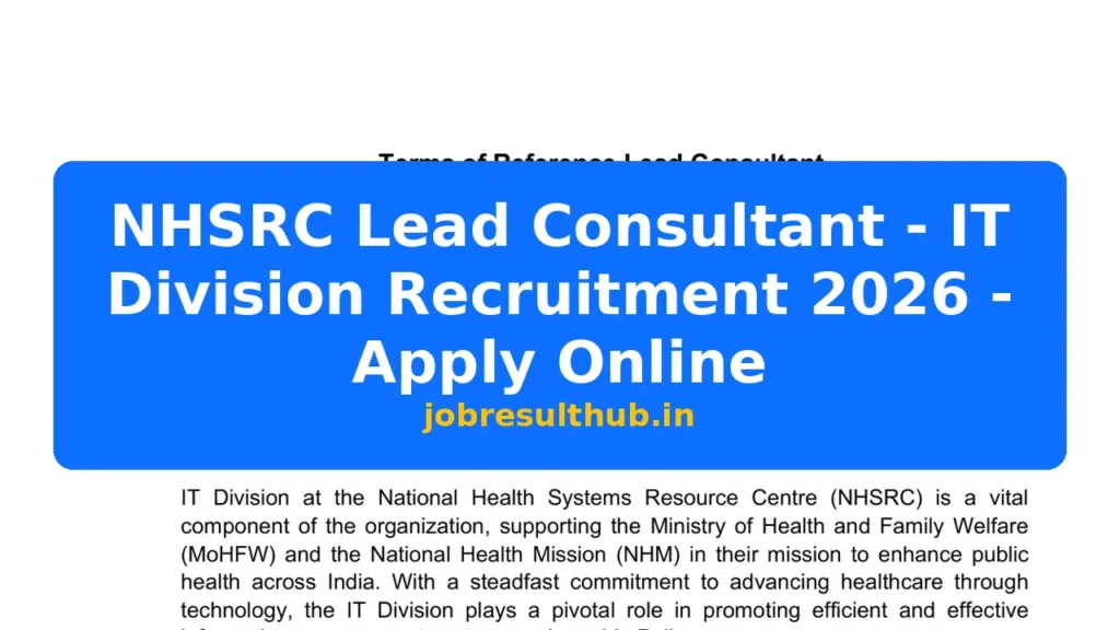 NHSRC Lead Consultant - IT Division Recruitment 2026 - Apply Online - 2026 Posts