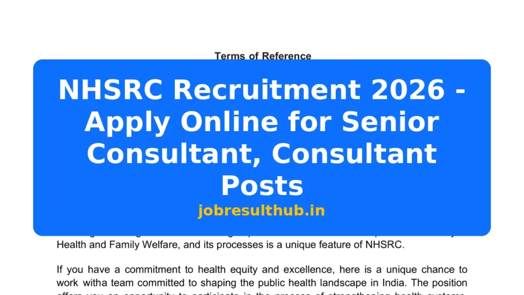 NHSRC Recruitment 2026 - Apply Online for Senior Consultant, Consultant Posts - 2026 Posts