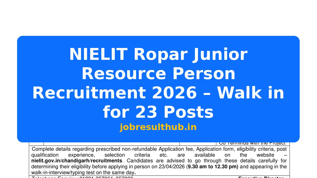 NIELIT Ropar Junior Resource Person Recruitment 2026