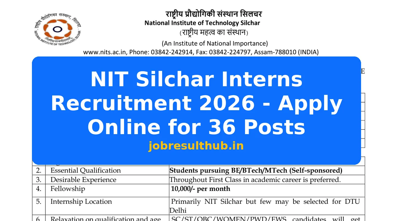 NIT Silchar Interns Recruitment 2026 - Apply for 36 Posts