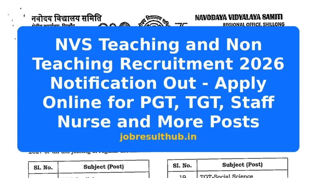 NVS Teaching and Non Teaching Recruitment 2026 Notification Out - Apply Online for PGT, TGT, Staff Nurse and More Posts - 208 Posts