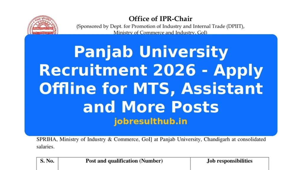 Panjab University Recruitment 2026 - Apply Offline for MTS, Assistant and More Posts - 2026 Posts
