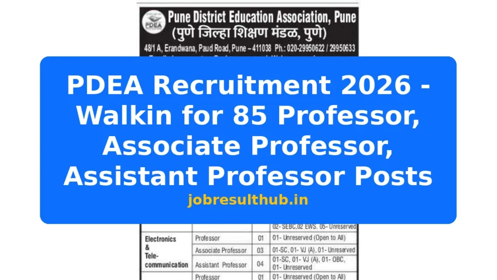 PDEA Recruitment 2026 - Walkin for 85 Professor, Associate Professor, Assistant Professor Posts - 2026 Posts