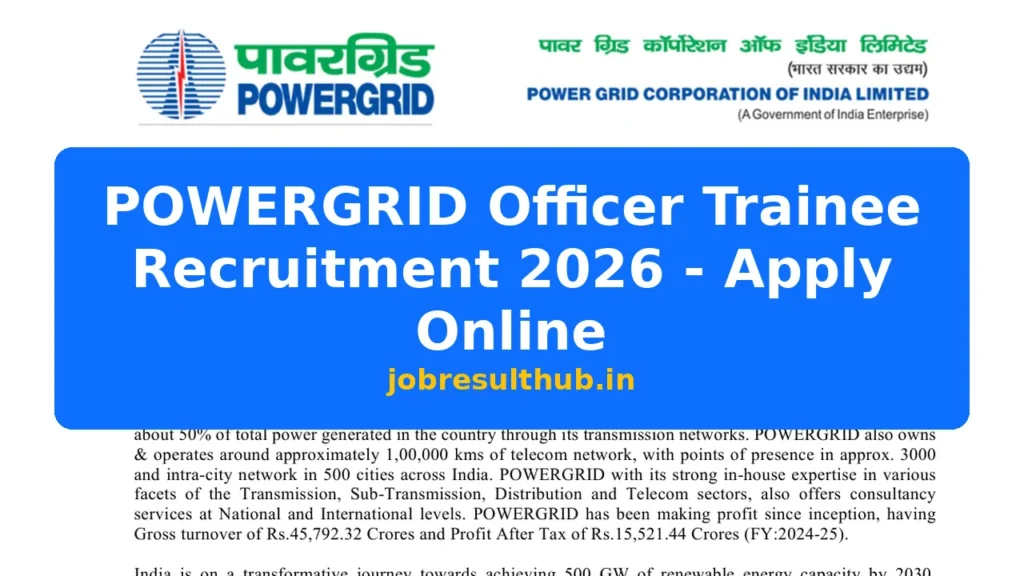 POWERGRID Officer Trainee Recruitment 2026 - Apply Online - 2026 Posts