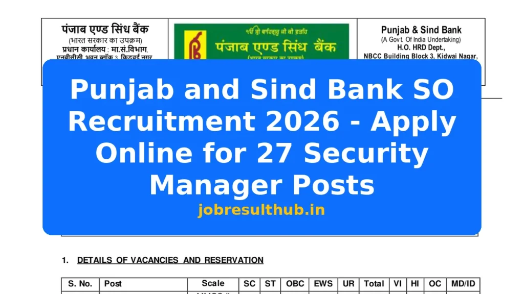 Punjab and Sind Bank SO Recruitment 2026 - Apply Online for 27 Security Manager Posts - 2026 Posts