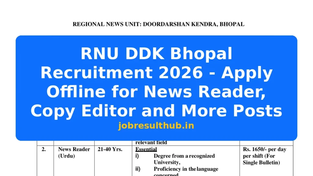 RNU DDK Bhopal Recruitment 2026 - Apply Offline for News Reader, Copy Editor and More Posts - 2026 Posts