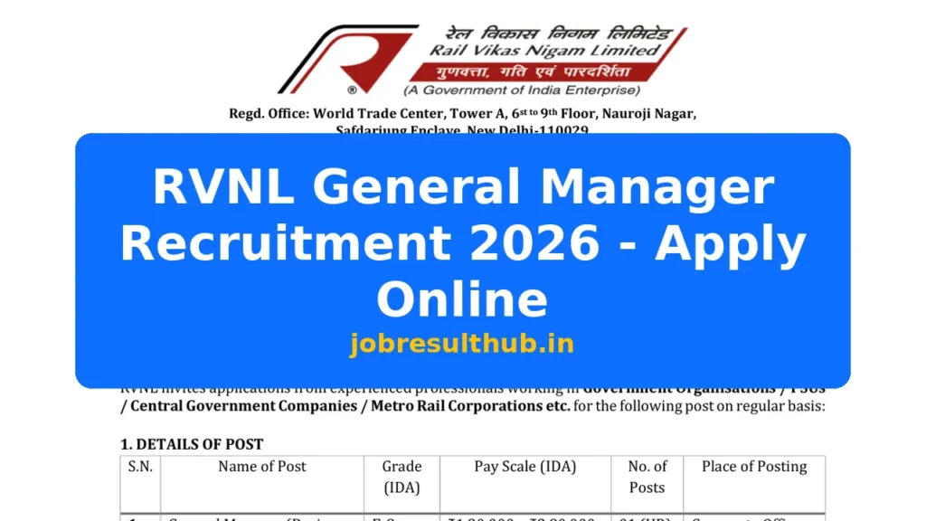 RVNL General Manager Recruitment 2026 - Apply Online - 2026 Posts