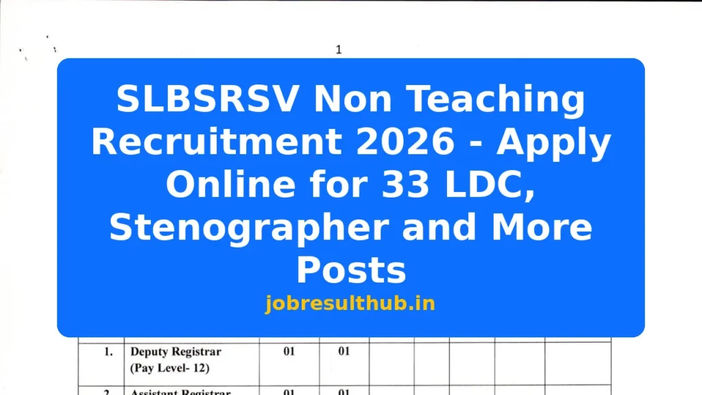 SLBSRSV Non Teaching Recruitment 2026 - Apply Online for 33 LDC, Stenographer and More Posts - 2026 Posts
