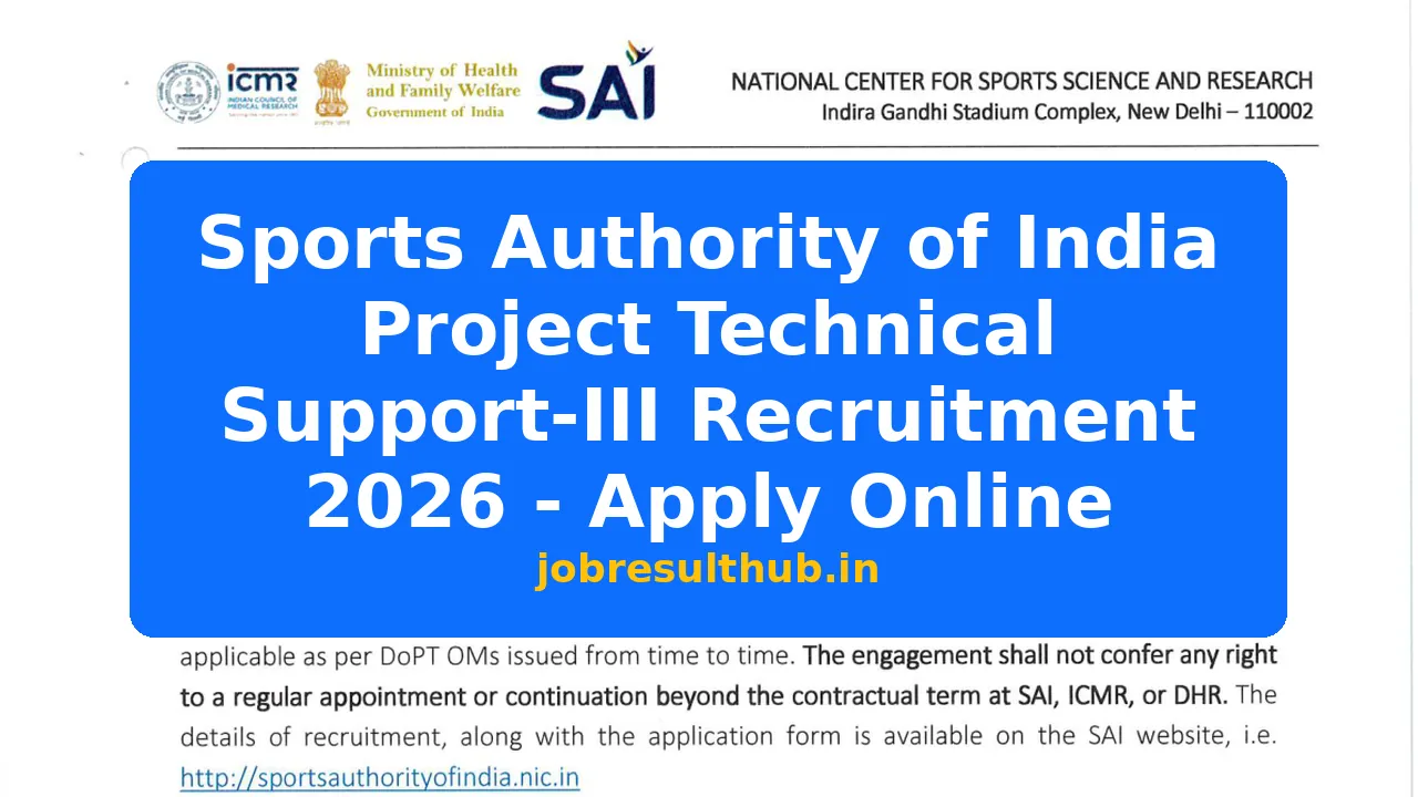 Sports Authority of India Project Technical Support-III Recruitment ...