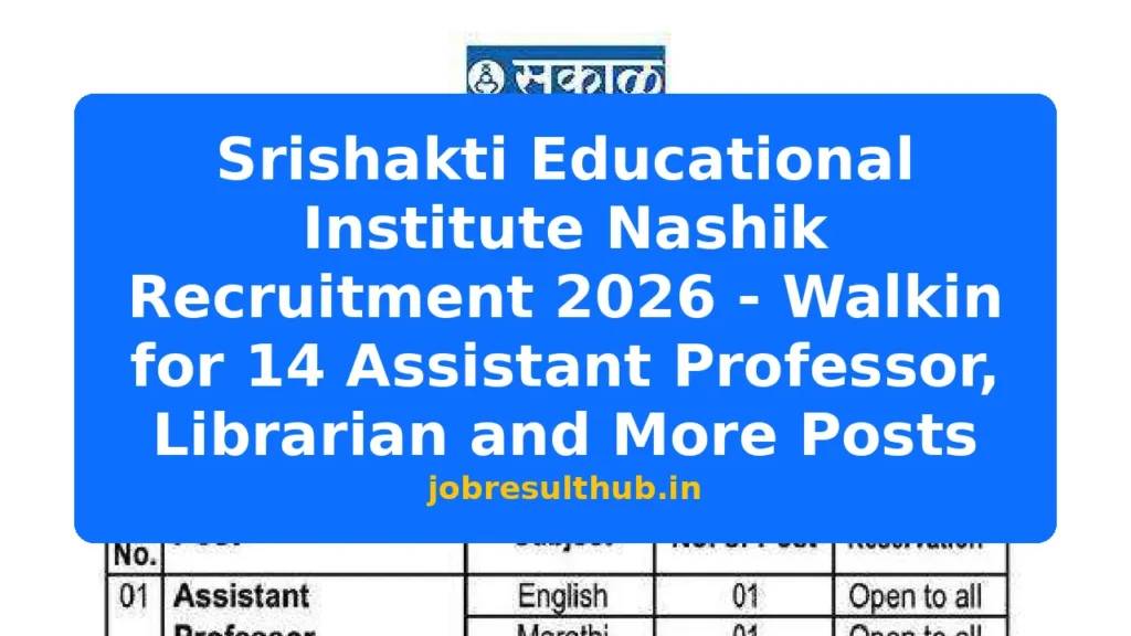 Srishakti Educational Institute Nashik Recruitment 2026 - Walkin for 14 Assistant Professor, Librarian and More Posts - 2026 Posts