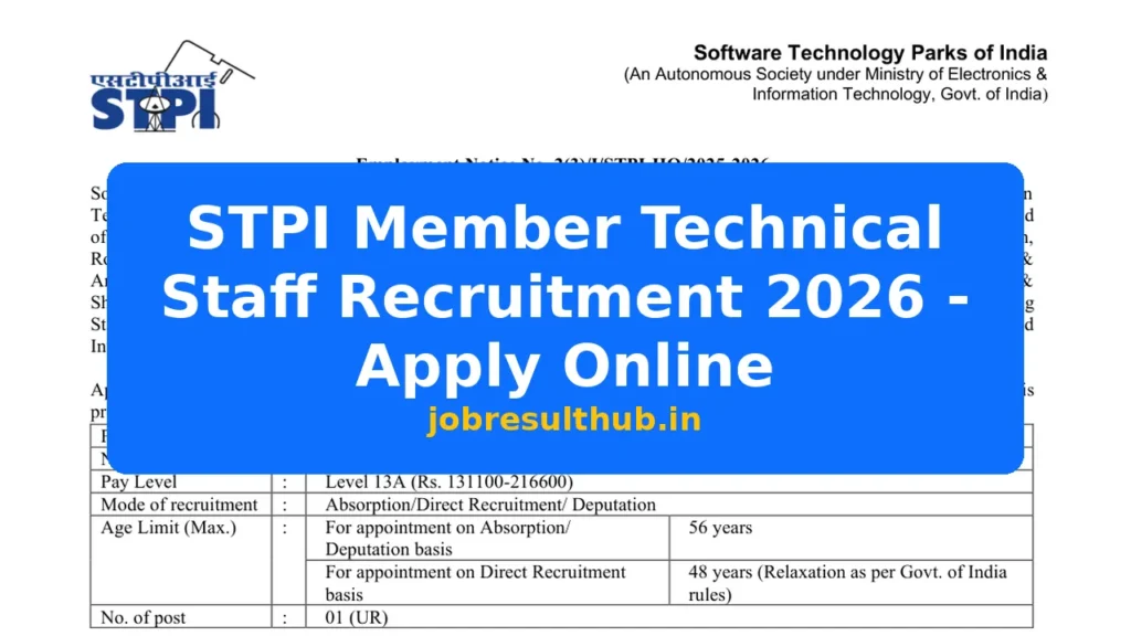 STPI Member Technical Staff Recruitment 2026 - Apply Online - 2026 Posts