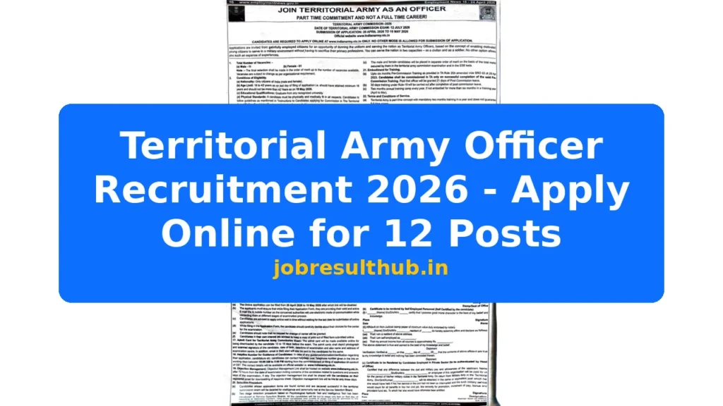 Territorial Army Officer Recruitment 2026 - Apply Online for 12 Posts - 12 Posts
