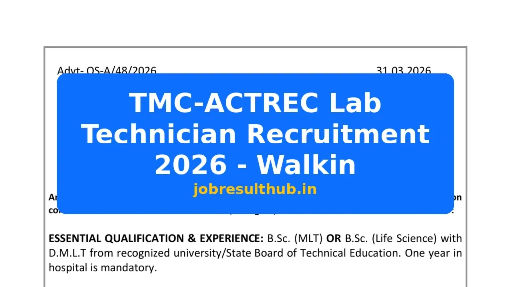 TMC-ACTREC Lab Technician Recruitment 2026 - Walkin - 2026 Posts