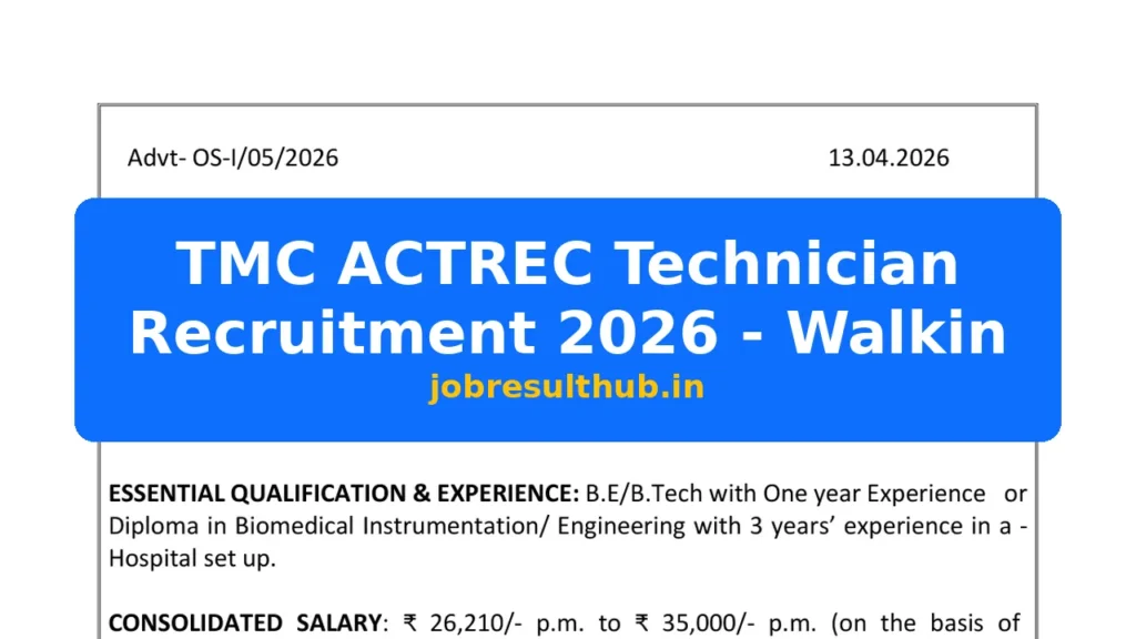 TMC ACTREC Technician Recruitment 2026 - Walkin - 2026 Posts