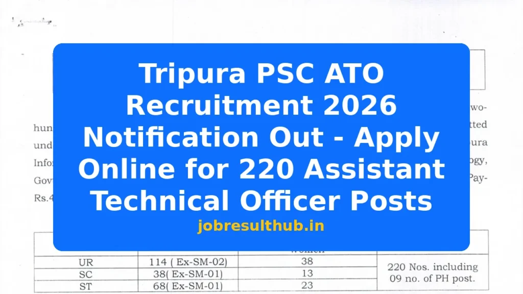 Tripura PSC ATO Recruitment 2026 Notification Out - Apply Online for 220 Assistant Technical Officer Posts - 220 Posts