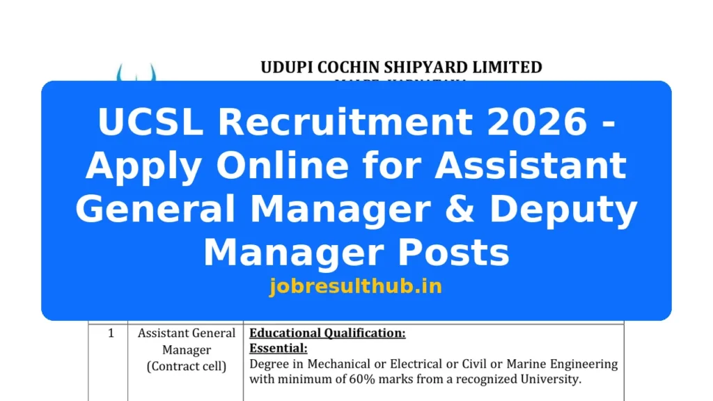 UCSL Recruitment 2026 - Apply Online for Assistant General Manager & Deputy Manager Posts - 2026 Posts
