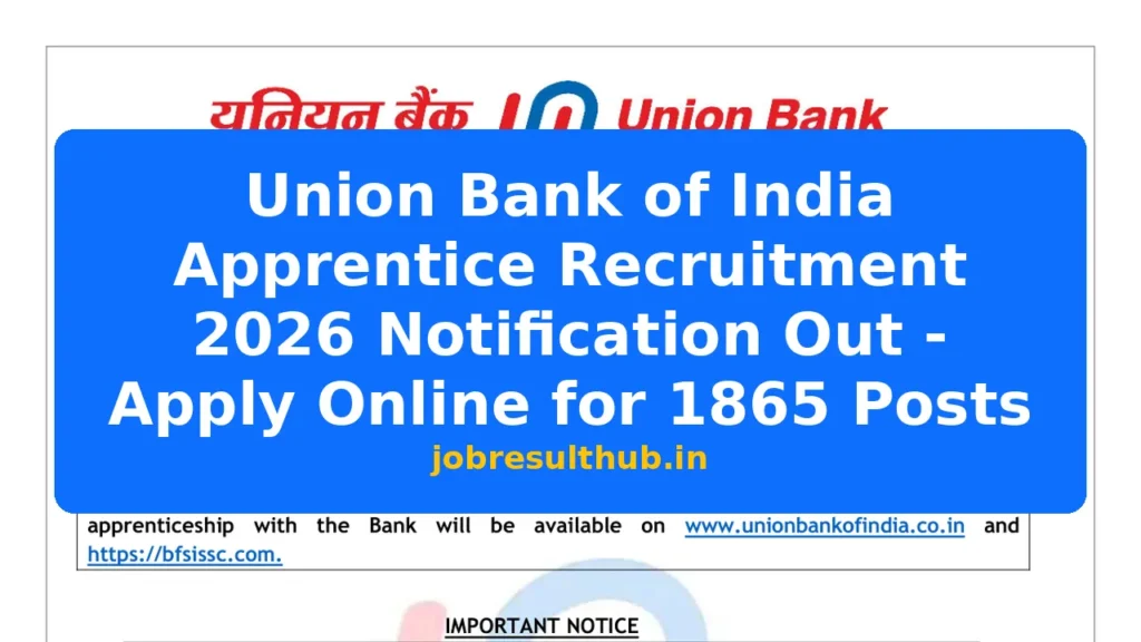 Union Bank of India Apprentice Recruitment 2026 Notification Out - Apply Online for 1865 Posts - 1865 Posts